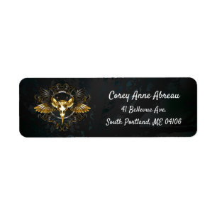 Golden Bird Skull on Black background Label