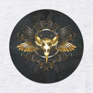 Golden Bird Skull on Black background Labels