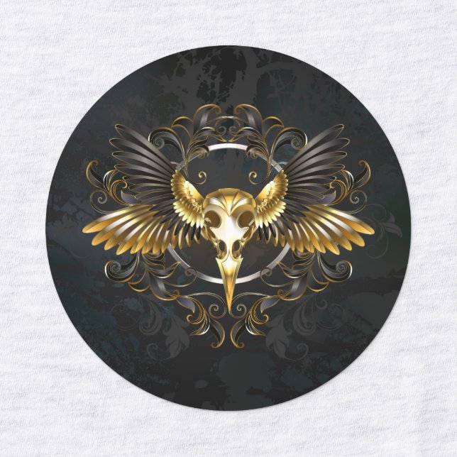 Golden Bird Skull on Black background Labels (Design 1)