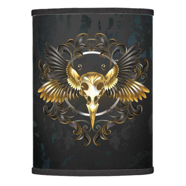 Golden Bird Skull on Black background Lamp Shade (Front)