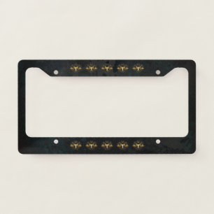 Golden Bird Skull on Black background License Plate Frame