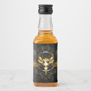 Golden Bird Skull on Black background Liquor Bottle Label