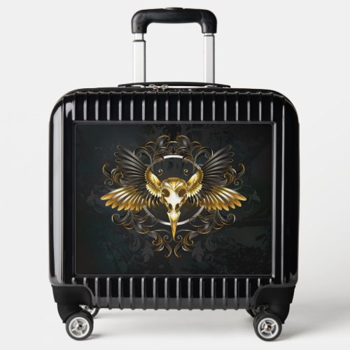 Golden Bird Skull on Black background Luggage