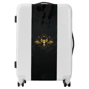 Golden Bird Skull on Black background Luggage