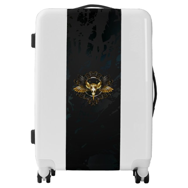 Golden Bird Skull on Black background Luggage (Front)