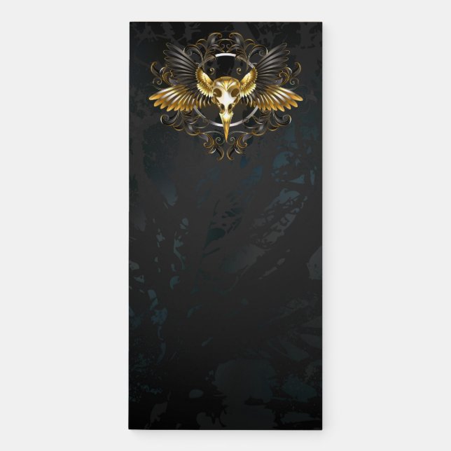 Golden Bird Skull on Black background Magnetic Notepad (Front)