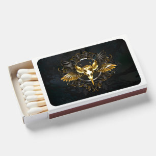 Golden Bird Skull on Black background Matchboxes