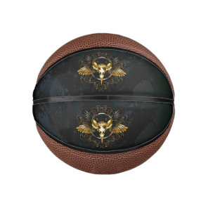 Golden Bird Skull on Black background Mini Basketball