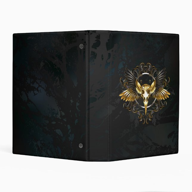 Golden Bird Skull on Black background Mini Binder (Background)