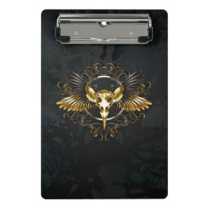 Golden Bird Skull on Black background Mini Clipboard