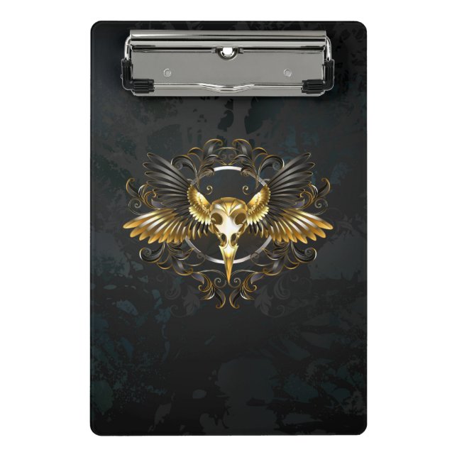 Golden Bird Skull on Black background Mini Clipboard (Front)