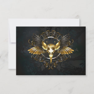 Golden Bird Skull on Black background Note Card