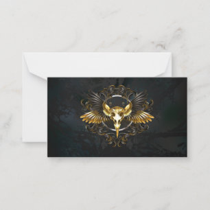 Golden Bird Skull on Black background Note Card