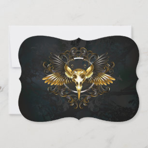 Golden Bird Skull on Black background Note Card