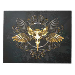 Golden Bird Skull on Black background Notepad