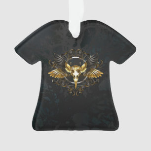 Golden Bird Skull on Black background Ornament