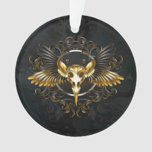 Golden Bird Skull on Black background Ornament