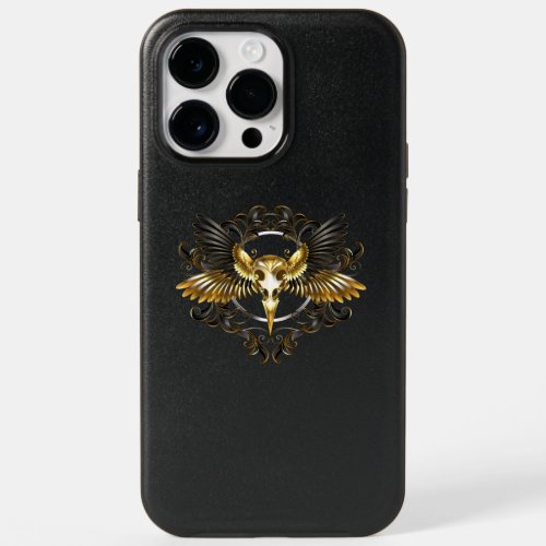 Golden Bird Skull on Black background OtterBox iPhone 14 Pro Max Case