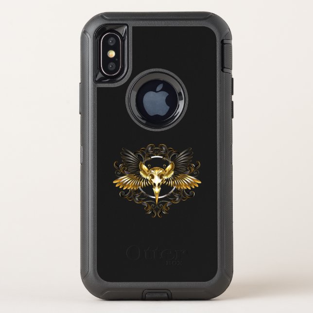 Golden Bird Skull on Black background Otterbox iPhone Case (Back)