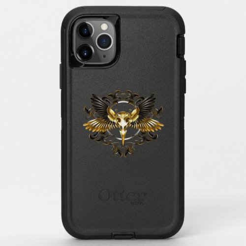 Golden Bird Skull on Black background OtterBox Defender iPhone 11 Pro Max Case