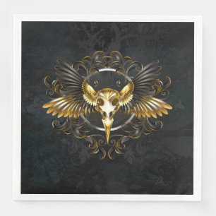 Golden Bird Skull on Black background Paper Dinner Napkins