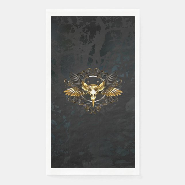 Golden Bird Skull on Black background Paper Guest Towels (Front)