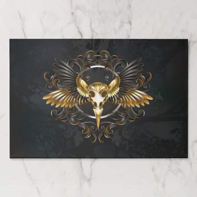 Golden Bird Skull on Black background Paper Pad (Front)