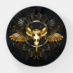 Golden Bird Skull on Black background Paperweight