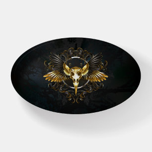 Golden Bird Skull on Black background Paperweight