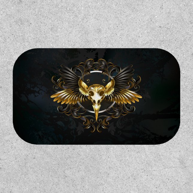 Golden Bird Skull on Black background Patch (Front)