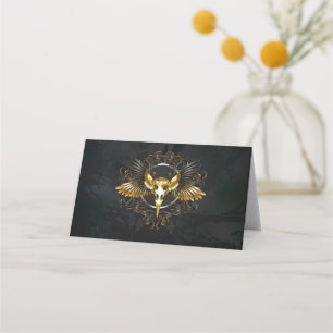 Golden Bird Skull on Black background Place Card