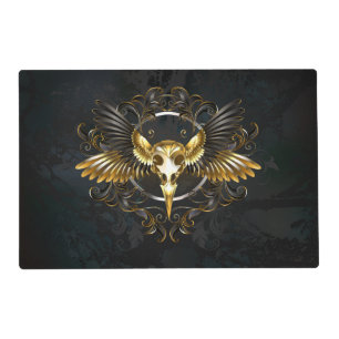 Golden Bird Skull on Black background Placemat