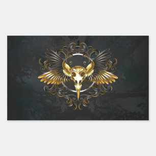 Golden Bird Skull on Black background Rectangular Sticker