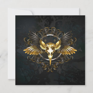 Golden Bird Skull on Black background Save The Date