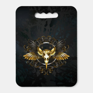 Golden Bird Skull on Black background Seat Cushion
