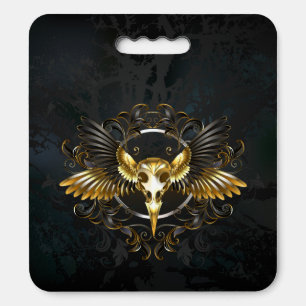 Golden Bird Skull on Black background Seat Cushion