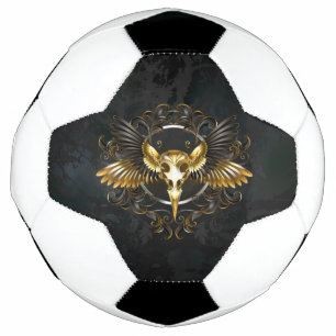 Golden Bird Skull on Black background Soccer Ball