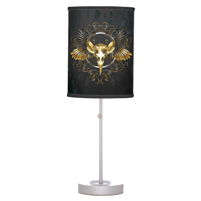 Golden Bird Skull on Black background Table Lamp (Front)