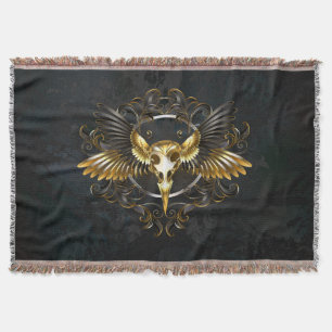 Golden Bird Skull on Black background Throw Blanket
