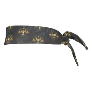 Golden Bird Skull on Black background Tie Headband