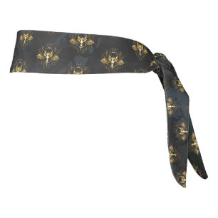 Golden Bird Skull on Black background Tie Headband