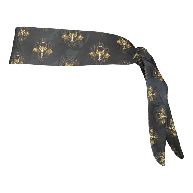 Golden Bird Skull on Black background Tie Headband (Rotate 90)