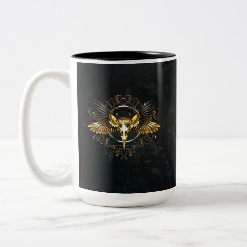 Golden Bird Skull on Black background Two_Tone Coffee Mug