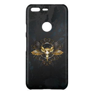 Golden Bird Skull on Black background Uncommon Google Pixel Case