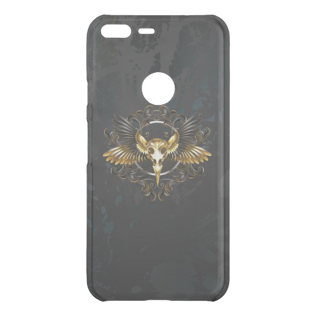 Golden Bird Skull on Black background Uncommon Google Pixel XL Case (Back)