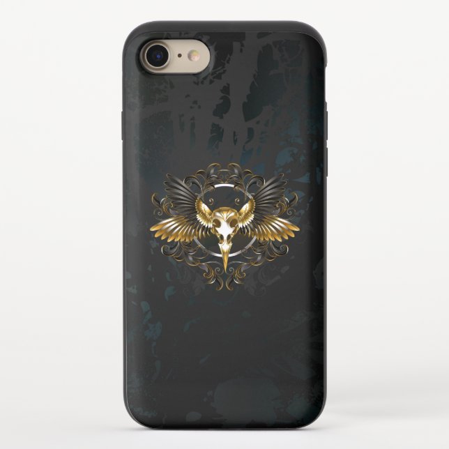 Golden Bird Skull on Black background Uncommon iPhone Case (Back)