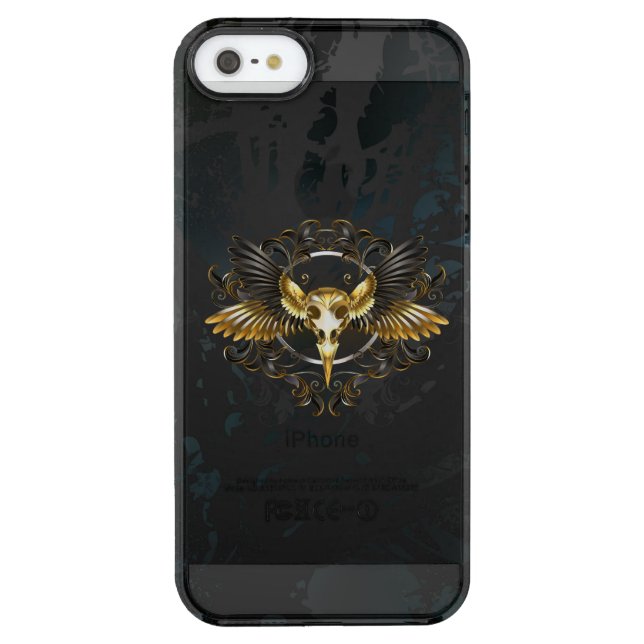 Golden Bird Skull on Black background Uncommon iPhone Case (Back)