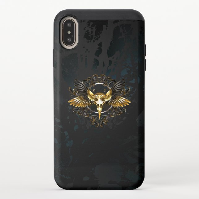 Golden Bird Skull on Black background Uncommon iPhone Case (Back)