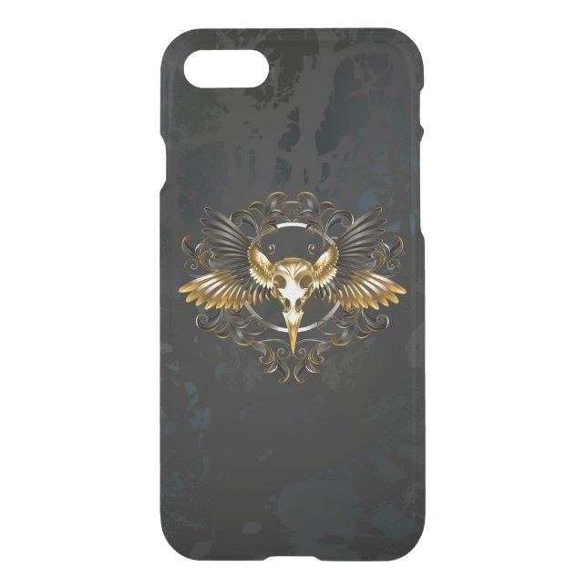 Golden Bird Skull on Black background Uncommon iPhone Case (Back)