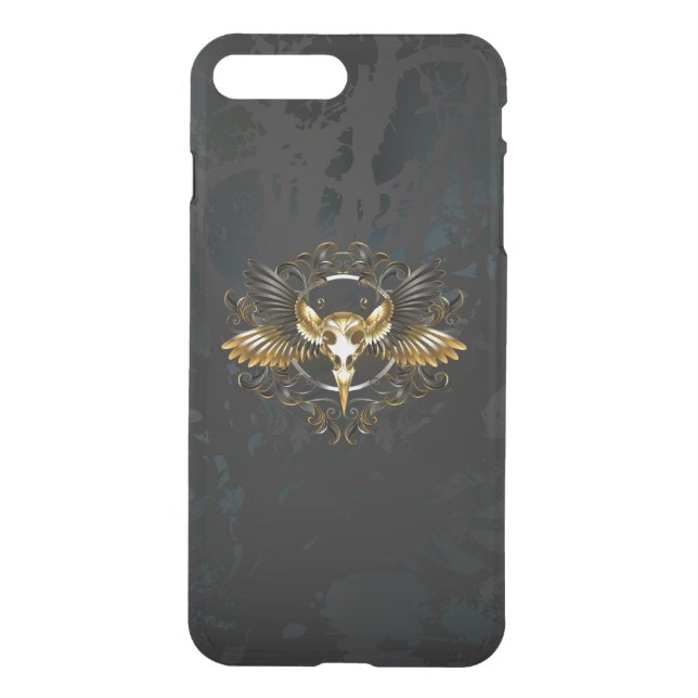 Golden Bird Skull on Black background Uncommon iPhone Case (Back)